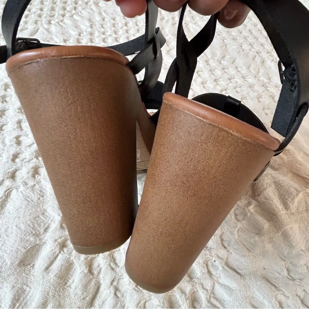 New SM New York Winter black heel sandals 8.5 chunky platform 4” heel